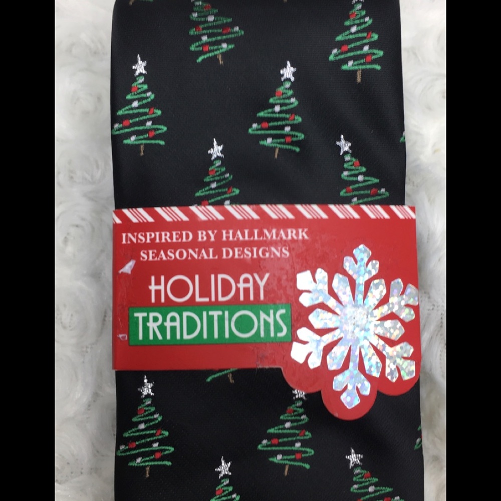 Hallmark Christmas tie black one size new Trees